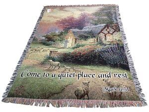 Thomas Kinkade Tapestry Throw Blanket Good Shepherds Cottage Mark 6:31 Sympathy